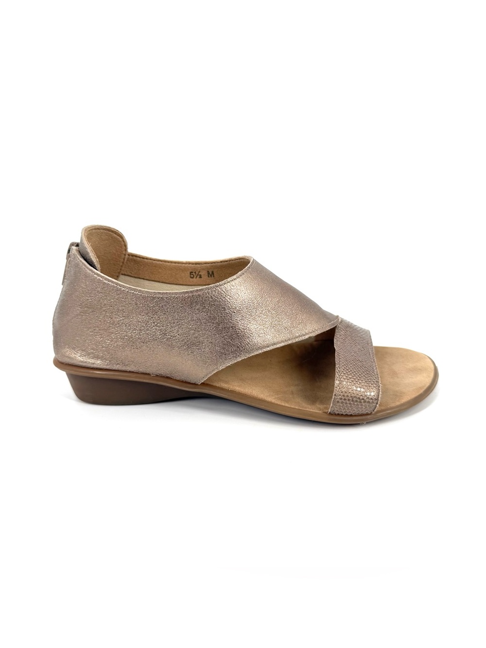 Sesto Meucci Everly Sandals Womens Size 5.5 Metallic Bronze Leather Low Wedge